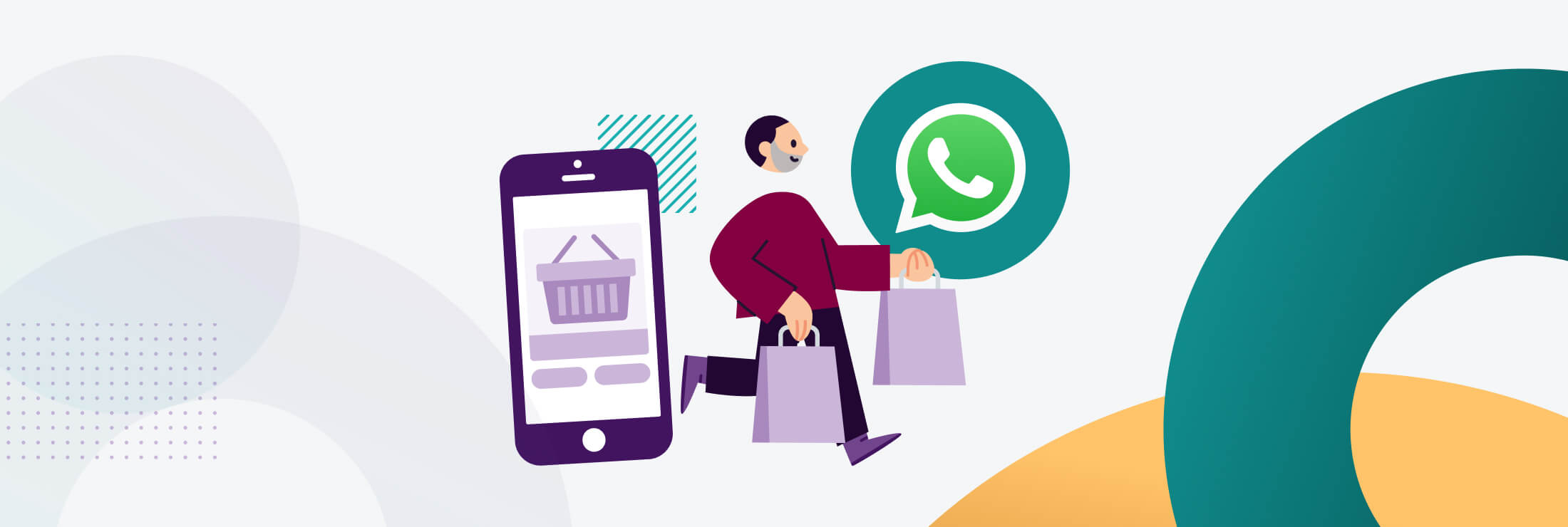 Image of person shopping, graphic of WhatsApp and of a phone. To show how WhatsApp Business Platform can help business continuity in retail