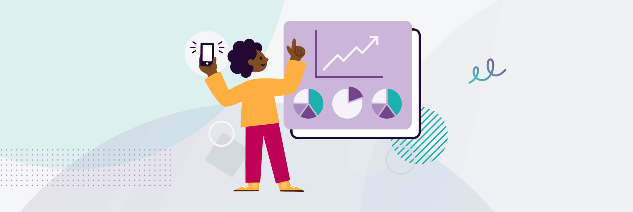 Image of person pointing to a data dashboard representing positive SMS marketing results