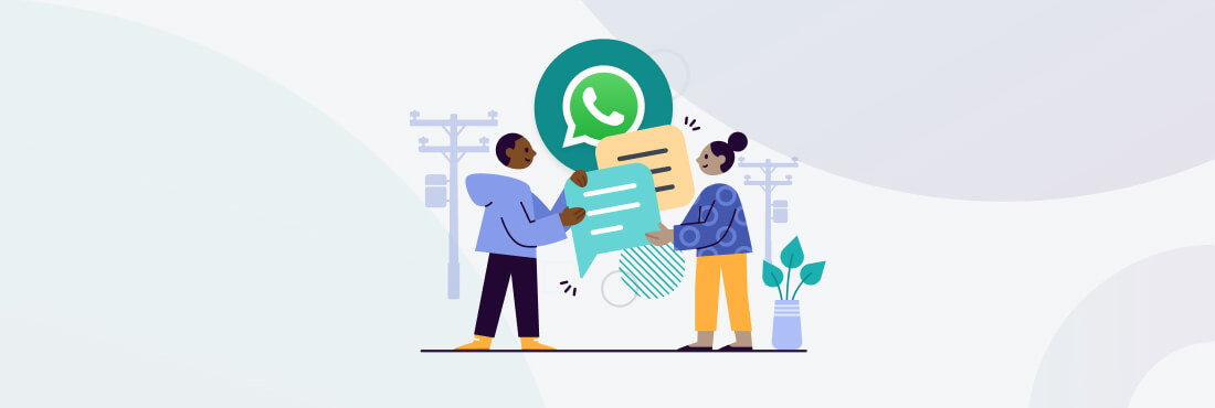 WhatsApp Business Platform logo and illustrations of people representing the utility industry.