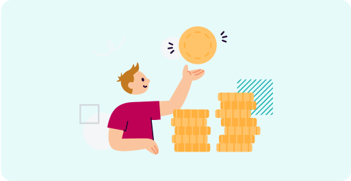 animation of man holding up coins