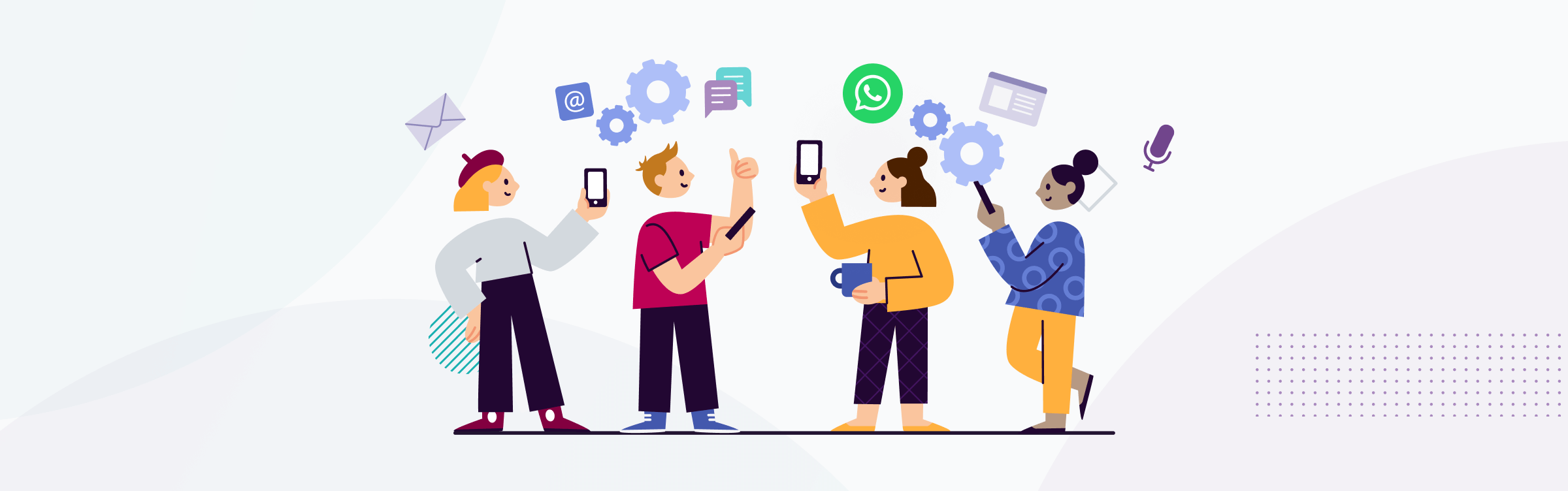 Illustration of people gathering to learn more about automation and AI technology