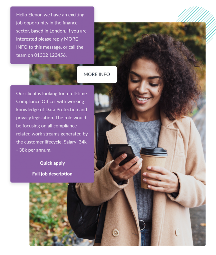 woman reading recruitment text message 