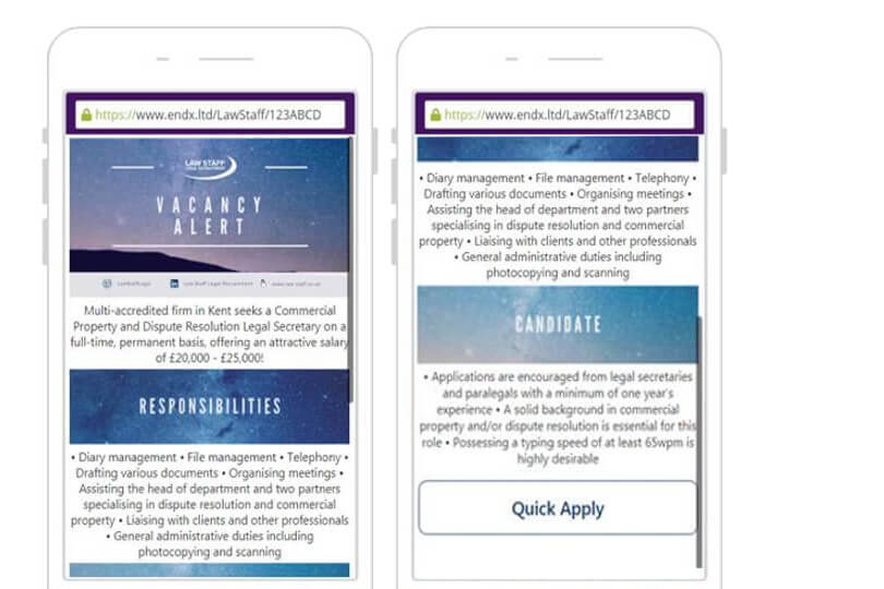 Law Staff Legal Recruitment sms and landing page