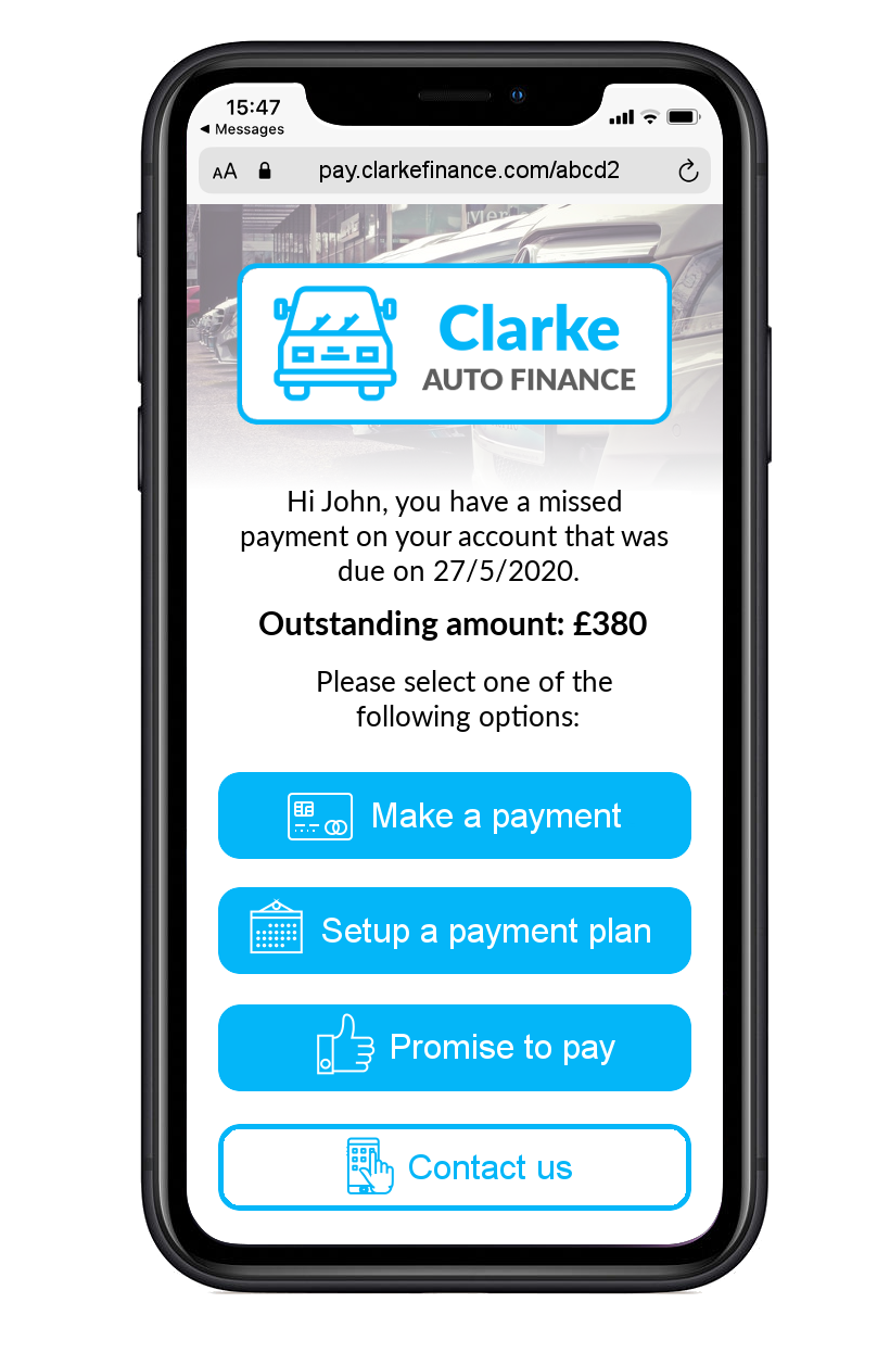Illustrated example of Esendex's Mobile Collections strategy for autofinance