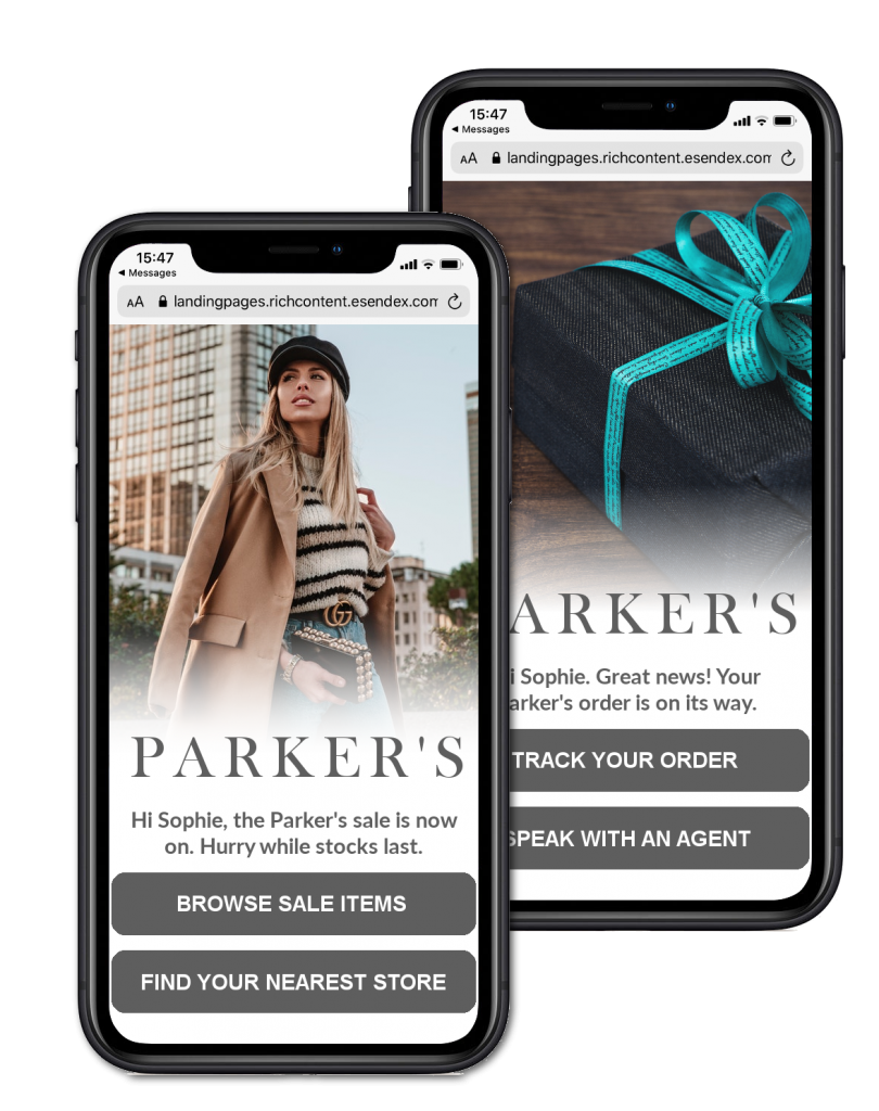 Image of rich messages on mobile phones for the retail sector