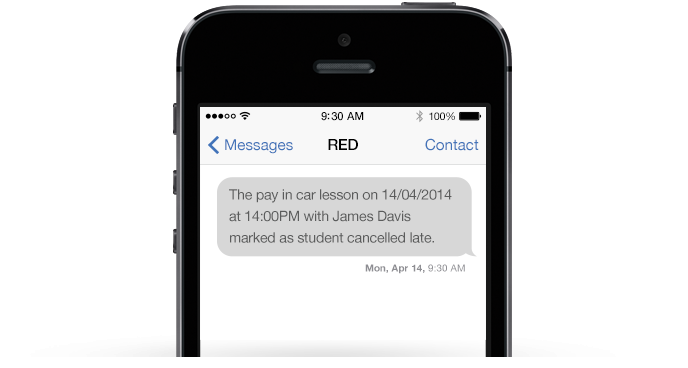 text message sent by red driving school