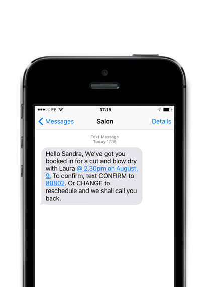 sms appointment reminder from a hair salon